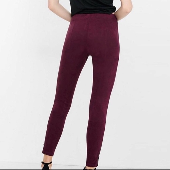EXPRESS Burgundy Faux Suede Ankle Zip Legging Eggplant Wine Stretch Pant Wmns M - Picture 7 of 15